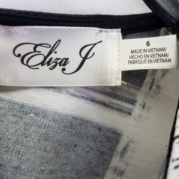 Eliza J A-Line Dress Women's 6 Black White Windowpane Sleeveless Modern Back Zip - Picture 7 of 14